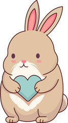Cartoon Cute Rabbit Holding Heart In Sitting Pose.