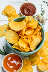 Potato chips with sauces.
