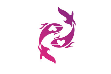 fish love logo design concept color simple