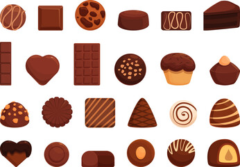Chocolate Day icons set cartoon vector. Candy shape. Love bar