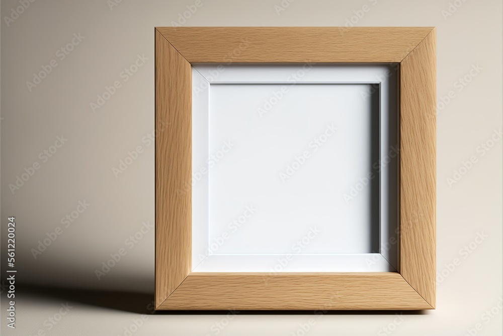 Poster frame mockup of a wooden in a white basic setting. frame mockup. generative ai