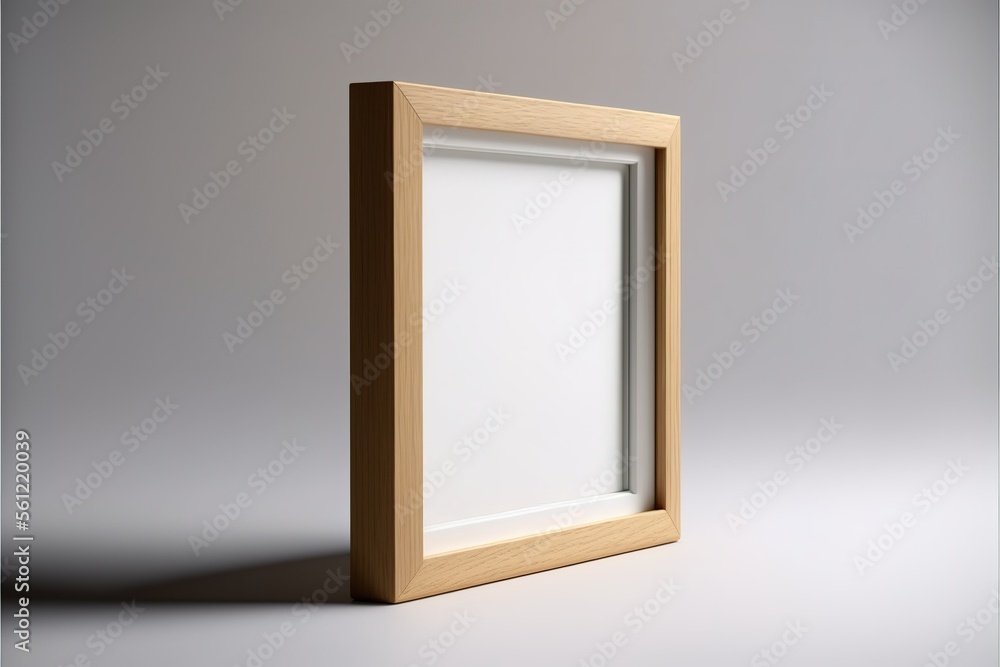 Poster frame mockup of a wooden in a white basic setting. frame mockup. generative ai