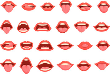 Naklejka premium Tongue icons set cartoon vector. Mouth lip. Sexy tongue