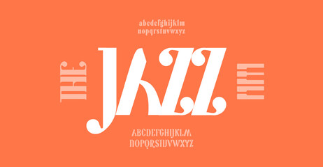 Jazz logo font, fashion minimal alphabet, elegant typeface. Bold high serif letters for luxury logo and headline. Classic vector typography