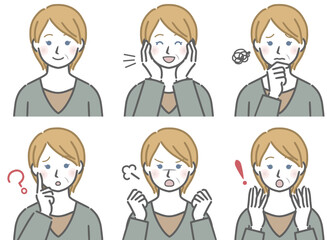 中年の白人女性の色々な表情