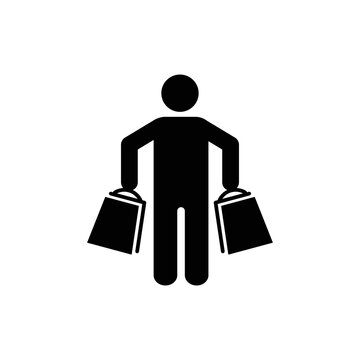 Character holding shopping bags in both arms icon vector symbol.