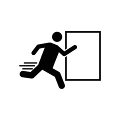Emergency exit sign icon character running to door symbol pictogram vector.