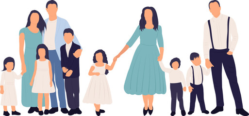 family, children and parents in flat style, isolated vector