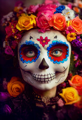 Sugar skull decoration for mexican day of the dead celebration (Generative AI)
