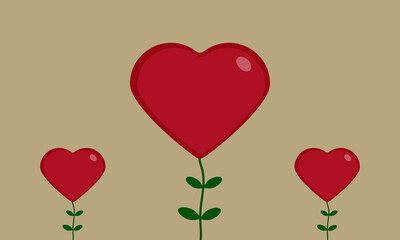Fototapeta na wymiar Postcard Happy Valentine's Day, Plants with hearts, vector. Plants with hearts against a background of colored cardboard.