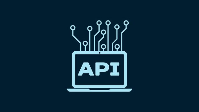 White Computer api interface icon isolated on blue background. Application programming interface API technology. Software integration. 4K Video motion graphic animation