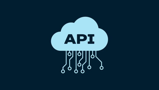 White Cloud api interface icon isolated on blue background. Application programming interface API technology. Software integration. 4K Video motion graphic animation