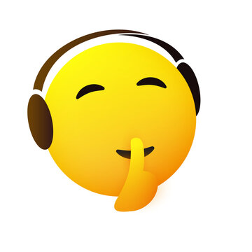 Be Quiet! - Face with Finger on Mouth Listening to Music, Gesturing, Showing Make Silence Sign - Simple Emoticon for Instant Messaging, Design Isolated on Transparent Background 