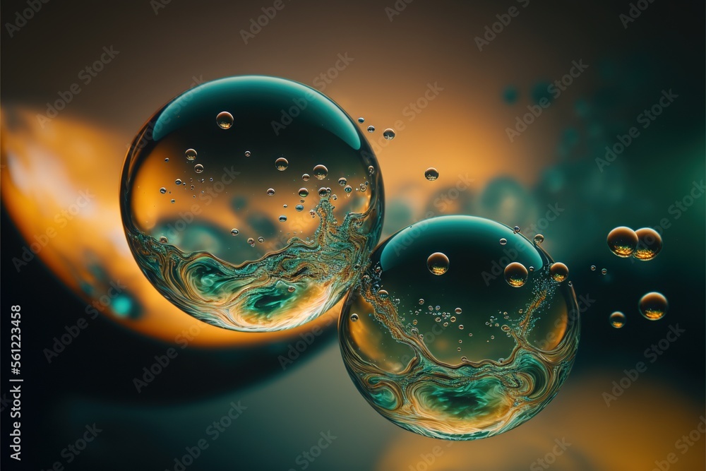 Poster a group of bubbles floating in the air with bubbles around them and bubbles in the air with bubbles 