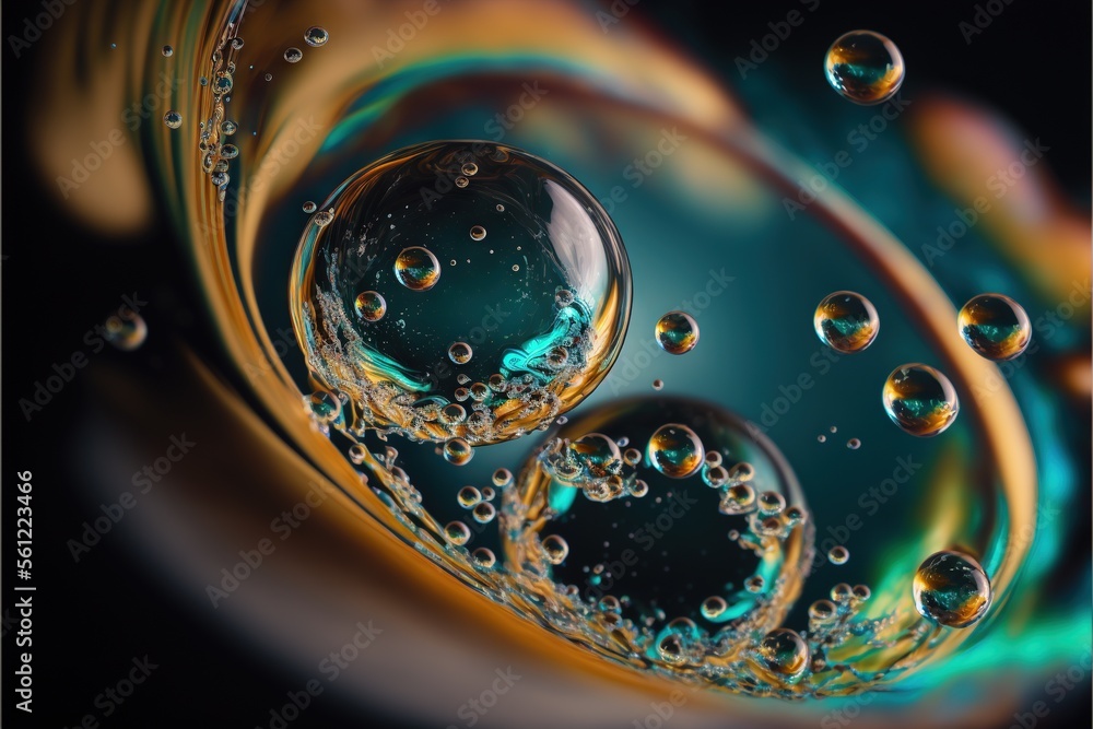 Poster a group of bubbles floating in a blue and green liquid filled with bubbles and bubbles are shown in 