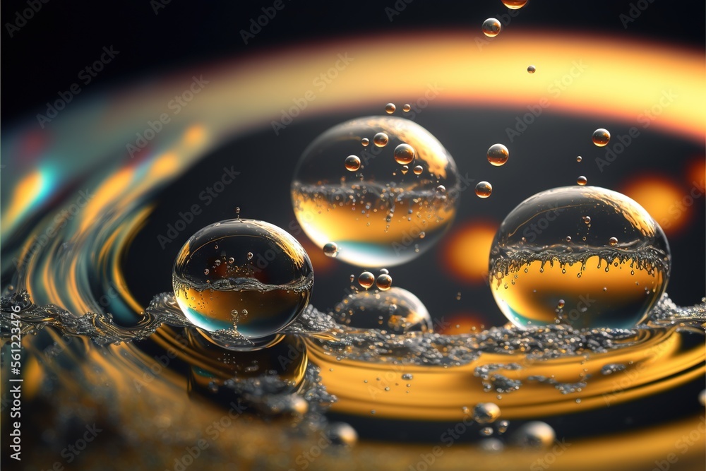 Aufkleber a group of bubbles floating in a liquid filled with water and bubbles on a black background with a y