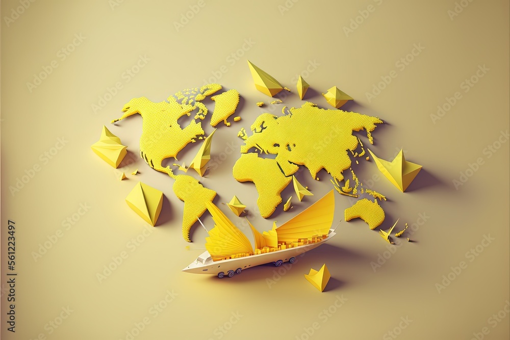 Aufkleber a boat is floating in the water with a world map on it's side and stars around it, all around the wo