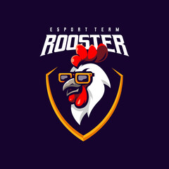 Rooster chicken mascot esport logo design for team sport, gaming, badge, emblem and t-shirt printing