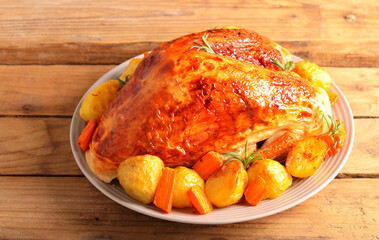 roast breast of turkey with potatoes and carrot