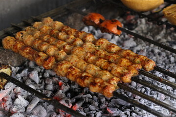 Skewered Shish Kebab Grills on Fire  Foods Stock Photos 2