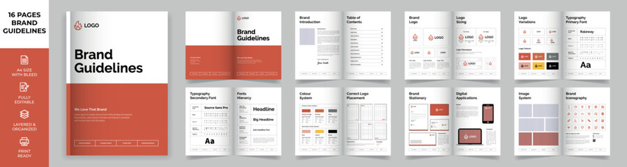 Brand Guideline Template, Simple style and modern layout Brand Style, Brand Book, Brand Identity, Brand Manual, Guide Book, Brand Guideline