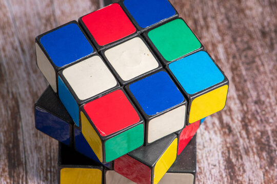 Rubix Magic Cubes in different colours as a puzzle for adults to puzzle