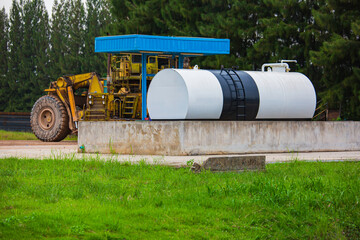 Storage tank white one of fuel oil in the horizontal tanks