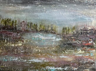 Abstract acrylic textured nature landscape painting 