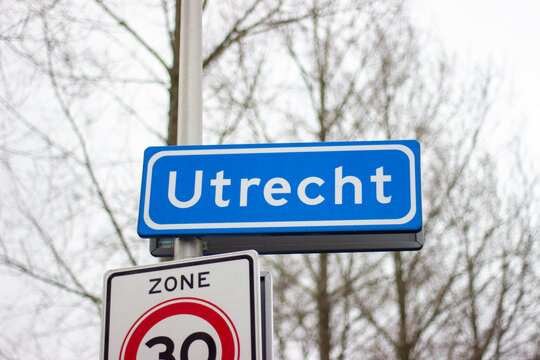 Utrecht city sign at the border of the city
