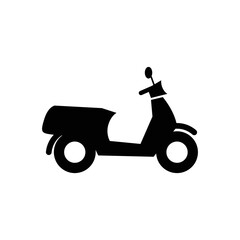 Motorized scooter or moped simple side view vector icon symbol. Driving school two-wheeler pictogram symbol.