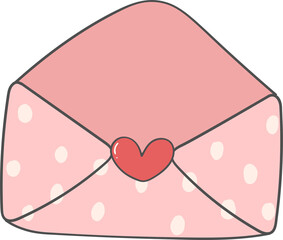 Cute sweet Valentine love letter envelope doodle cartoon hand drawing
