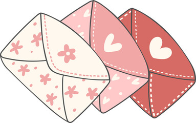 Cute pile of sweet Valentine love letter envelope doodle cartoon hand drawing