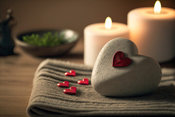 spa still life with candles and hearts