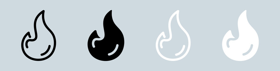 Fire icon set in black and white. Flame signs vector illustration.