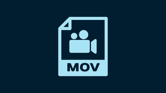 White MOV file document. Download mov button icon isolated on blue background. MOV file symbol. Audio and video collection. 4K Video motion graphic animation