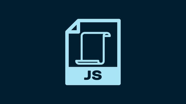 White JS file document. Download js button icon isolated on blue background. JS file symbol. 4K Video motion graphic animation