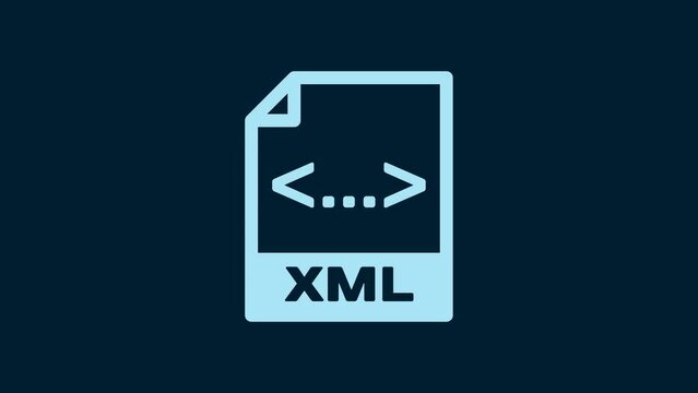White XML file document. Download xml button icon isolated on blue background. XML file symbol. 4K Video motion graphic animation
