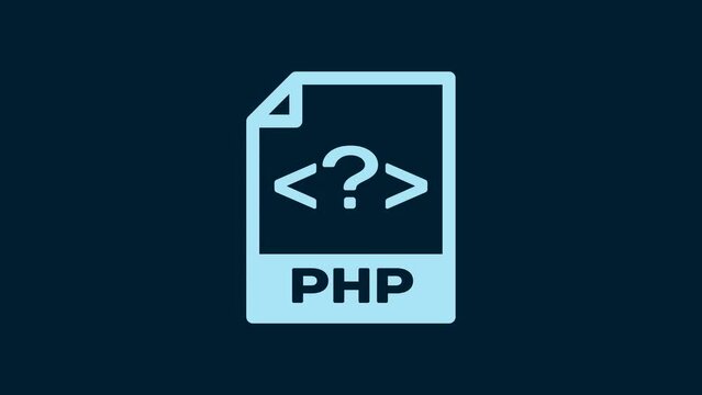 White PHP file document. Download php button icon isolated on blue background. PHP file symbol. 4K Video motion graphic animation