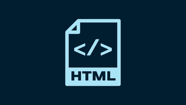 White HTML file document. Download html button icon isolated on blue background. HTML file symbol. Markup language symbol. 4K Video motion graphic animation