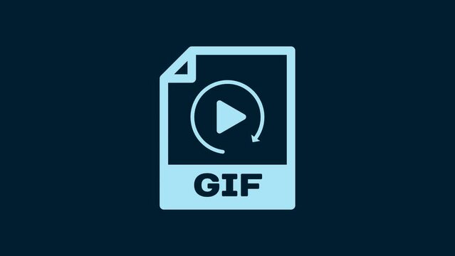 White GIF file document. Download gif button icon isolated on blue background. GIF file symbol. 4K Video motion graphic animation