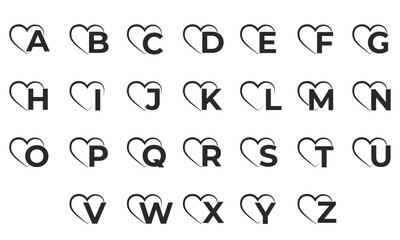 Initial letters and heart. valentine's day and love alphabet design. isolated vector images