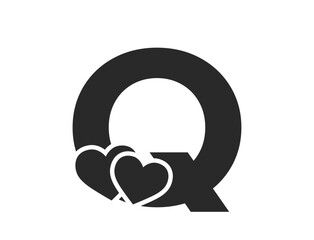 letter q with two hearts. creative element for valentine's day design. romantic and love symbol