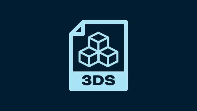 White 3DS file document. Download 3ds button icon isolated on blue background. 3DS file symbol. 4K Video motion graphic animation