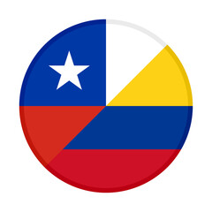 round icon with chile and colombia flags. vector illustration isolated on white background