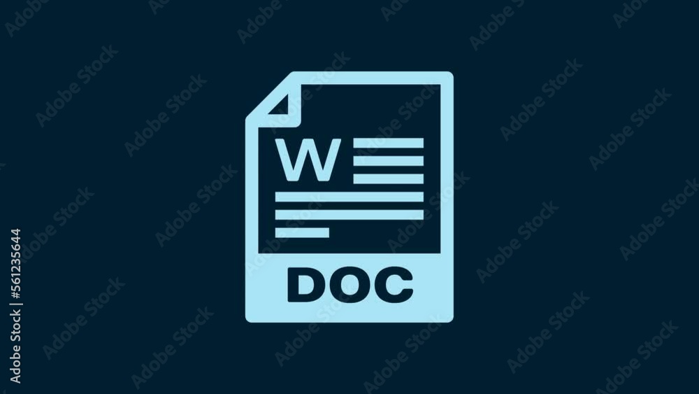 Poster white doc file document. download doc button icon isolated on blue background. doc file extension sy