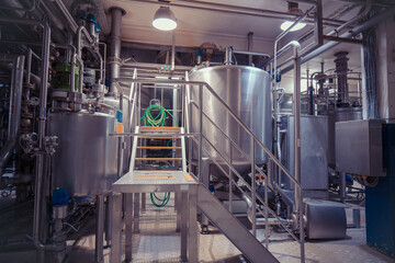 Modern milk cellar with stainless steel tanks