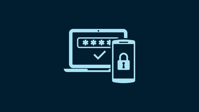 White Multi factor, two steps authentication icon isolated on blue background. 4K Video motion graphic animation