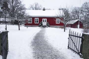 View of a traditional Sweeden house in Skansen museum and park, located in Stockholm, Sweden.