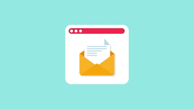 New email notice on web browser motion animation, online service, notification, electronic mail, flat design.