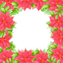 Hand drawn watercolor christmas poinsettia boarder. Christmass and New Year symbol, decorative element. Scrapbook, poster, label, banner, post card.